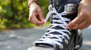 Ready to Roll? Your Ultimate Guide to Starting Inline Skating (and Loving It!) 2 image of someone putting on a rollerblade and lacing it up