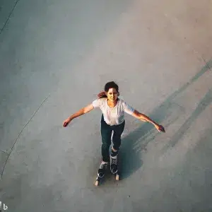 How to Turn on Quad Skates for Beginners: Top Tips and Tricks 4 A person on quad skates gliding across a smooth concrete skatepark.
